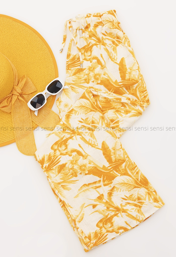 شلوار بگ طرح دار لینن کد1005316